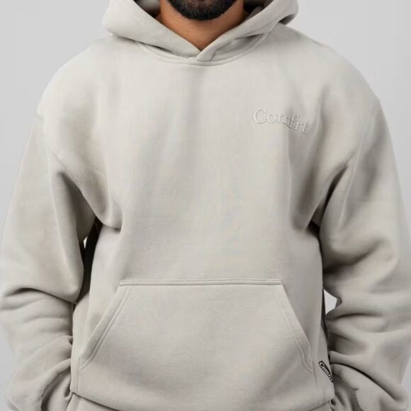 NEW Comfrt Minimalist Cement Gray Oversized Baggy Weighted Unisex Relax Hoodie - Picture 4 of 8
